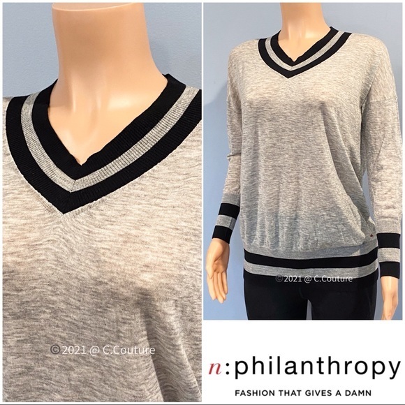 NEW N:Philanthrophy VARSITY light wool blend gray sweater S - Picture 1 of 9